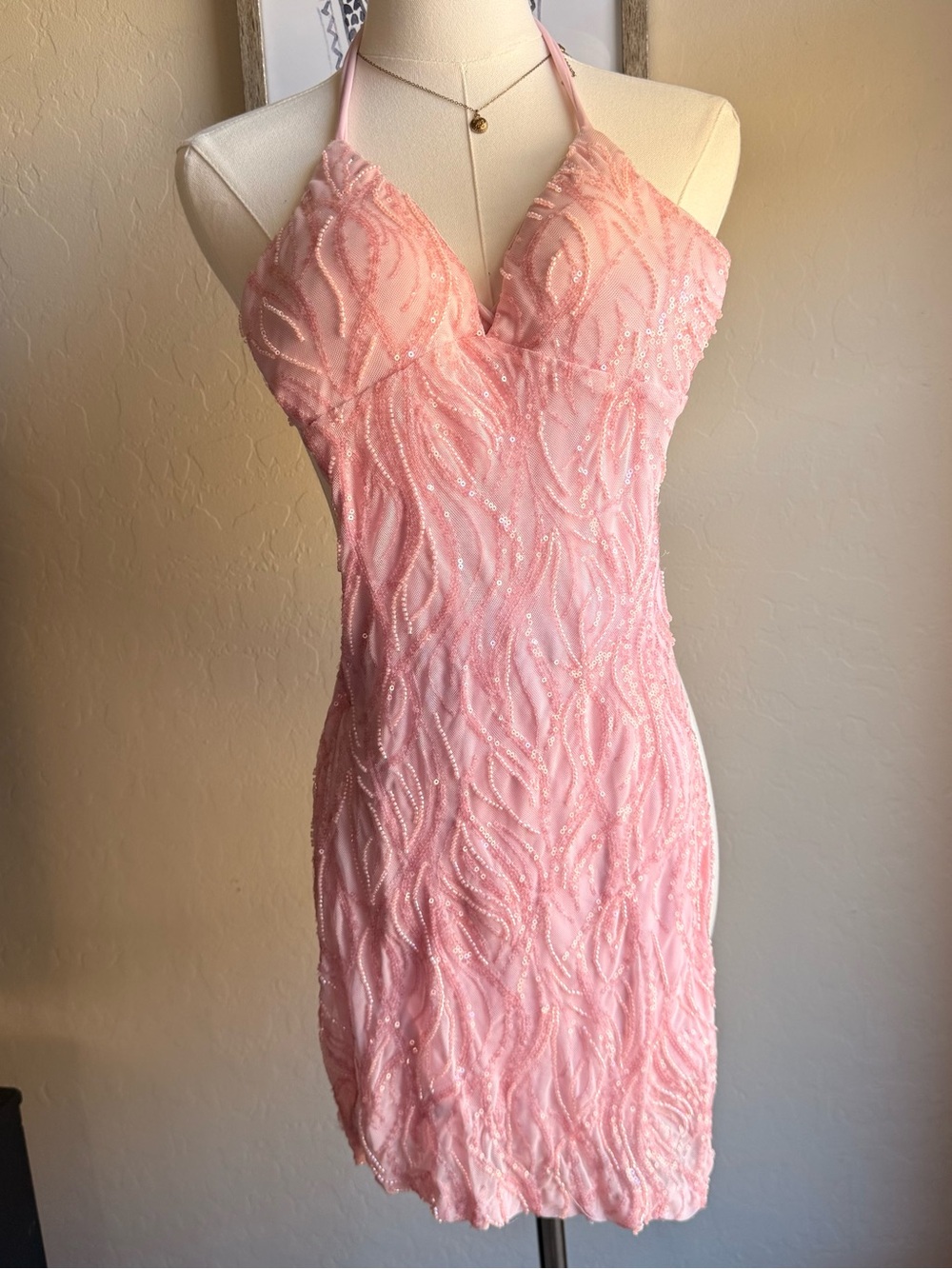 Light pink sequins mini dress